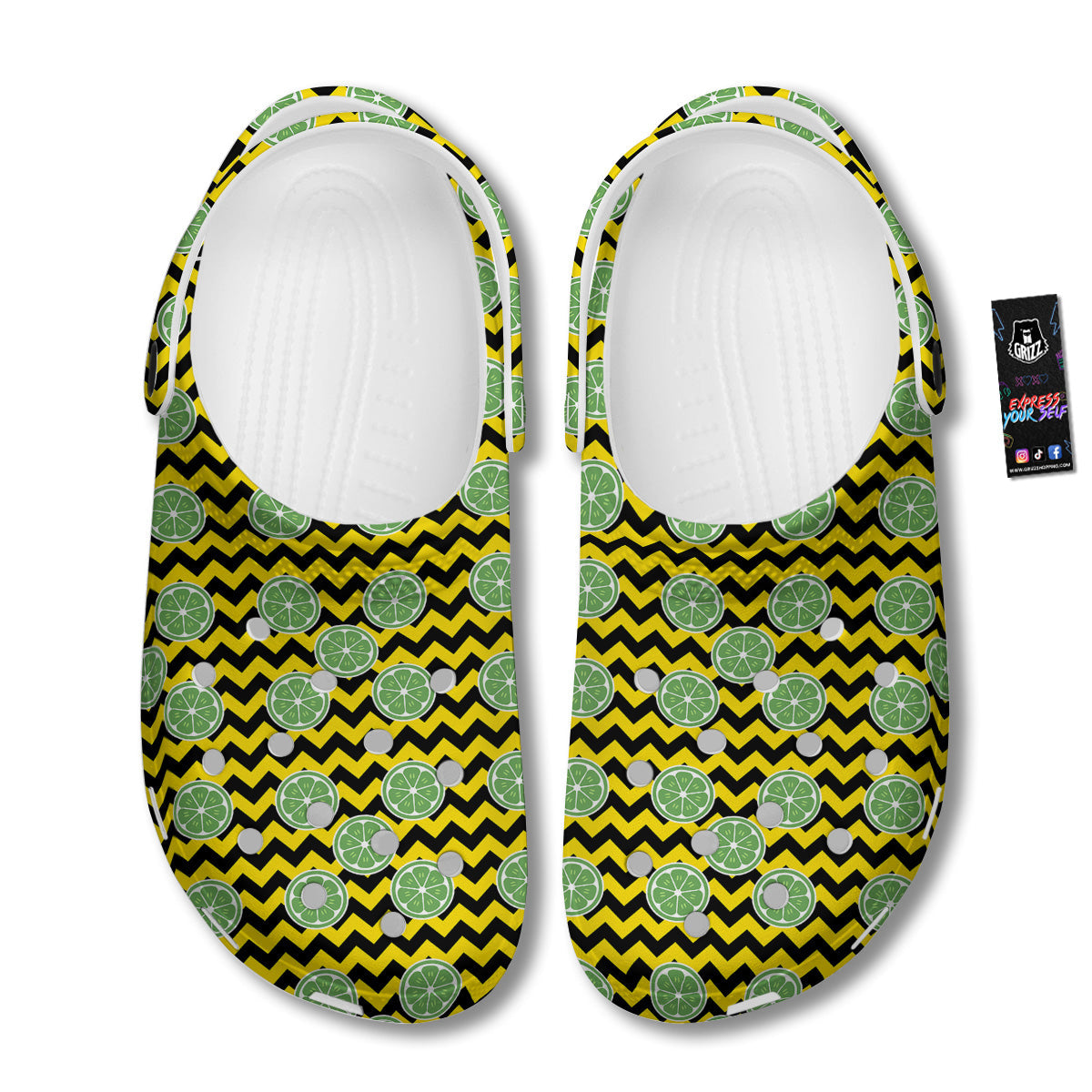 Green Lime And Yellow Zigzag Print Pattern Clog-grizzshop