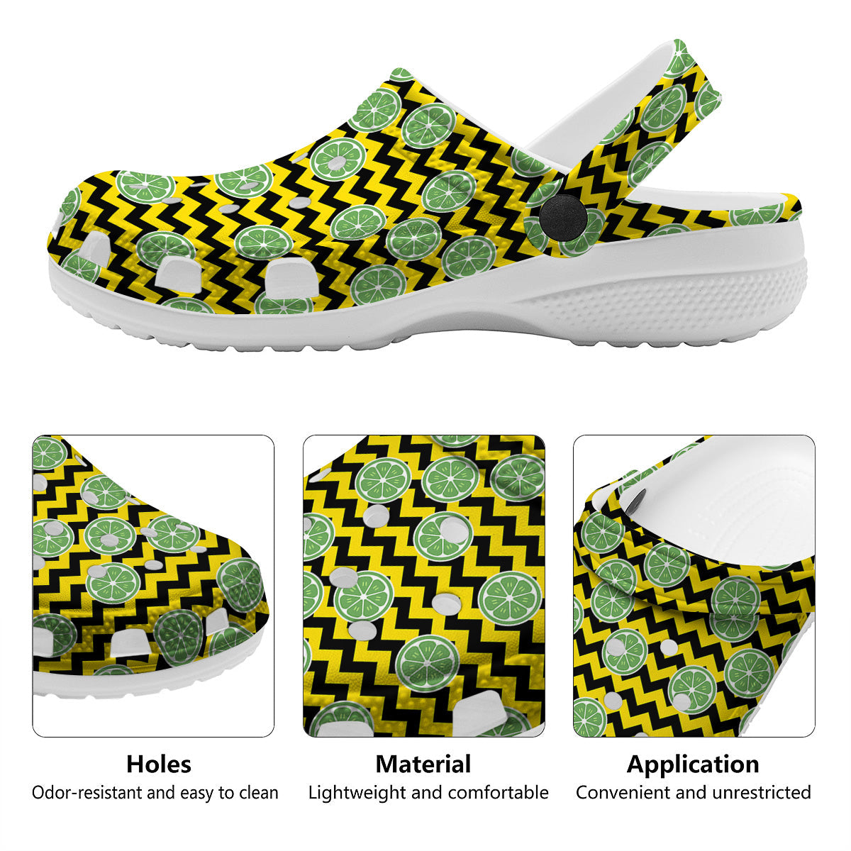 Green Lime And Yellow Zigzag Print Pattern Clog-grizzshop
