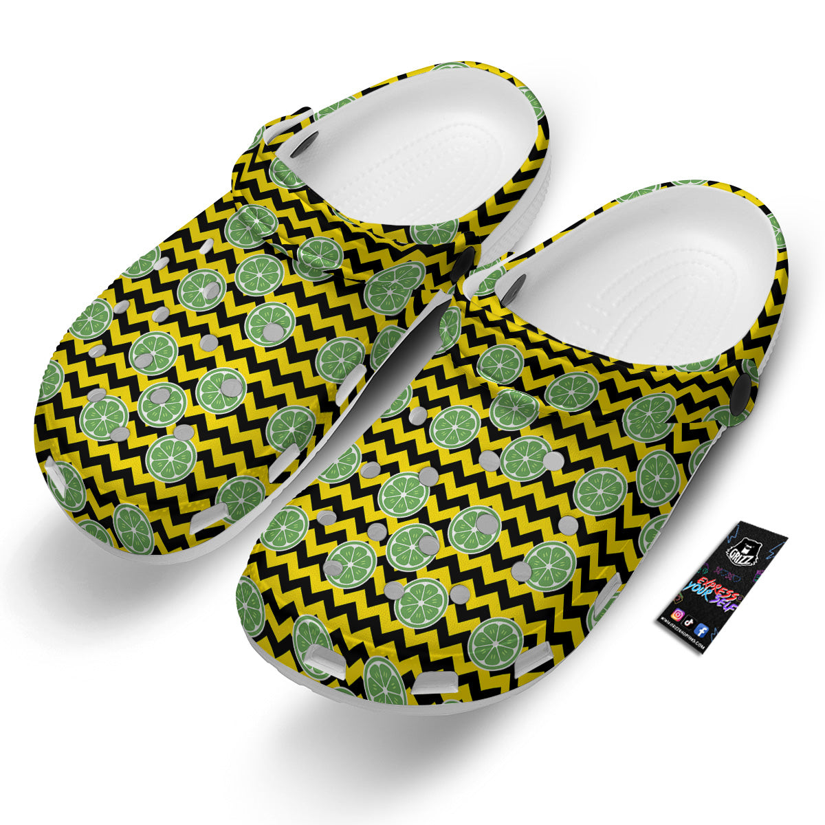 Green Lime And Yellow Zigzag Print Pattern Clog-grizzshop