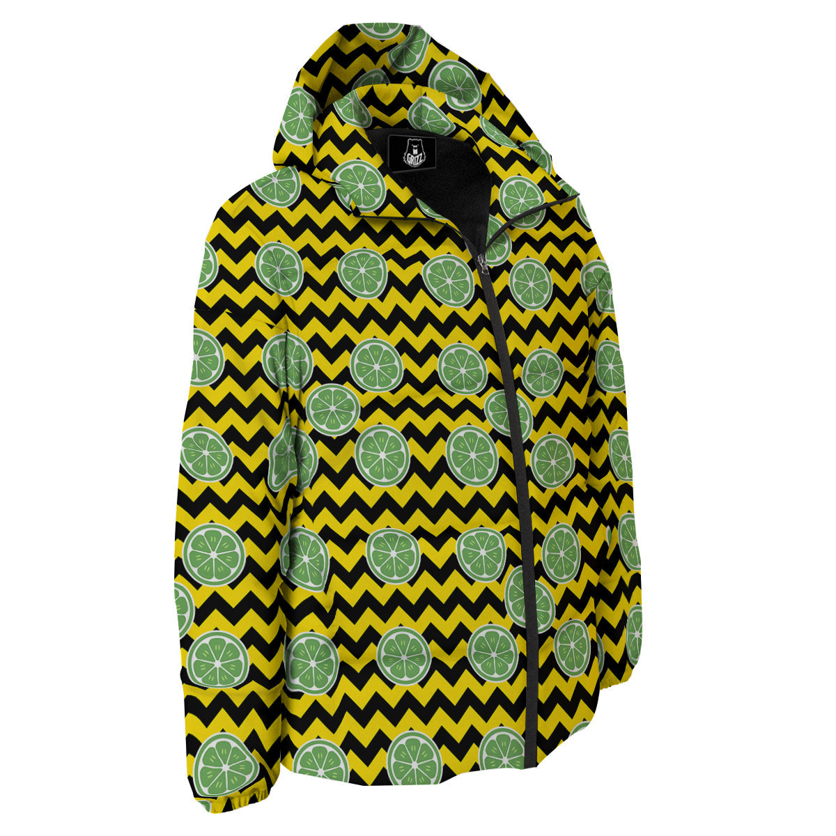 Green Lime And Yellow Zigzag Print Pattern Down Jacket-grizzshop