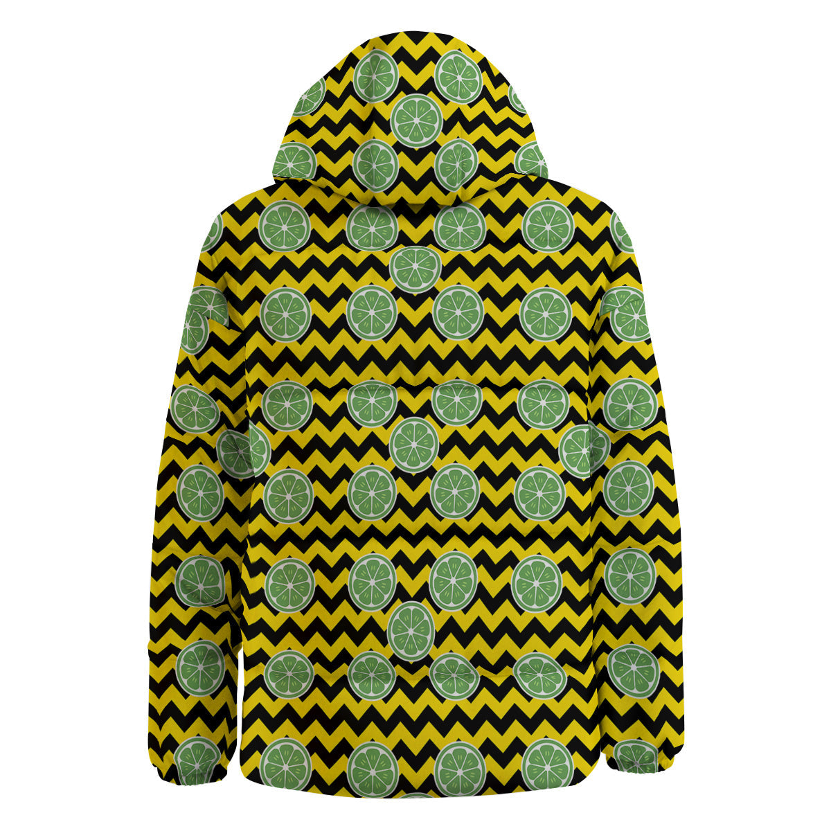 Green Lime And Yellow Zigzag Print Pattern Down Jacket-grizzshop