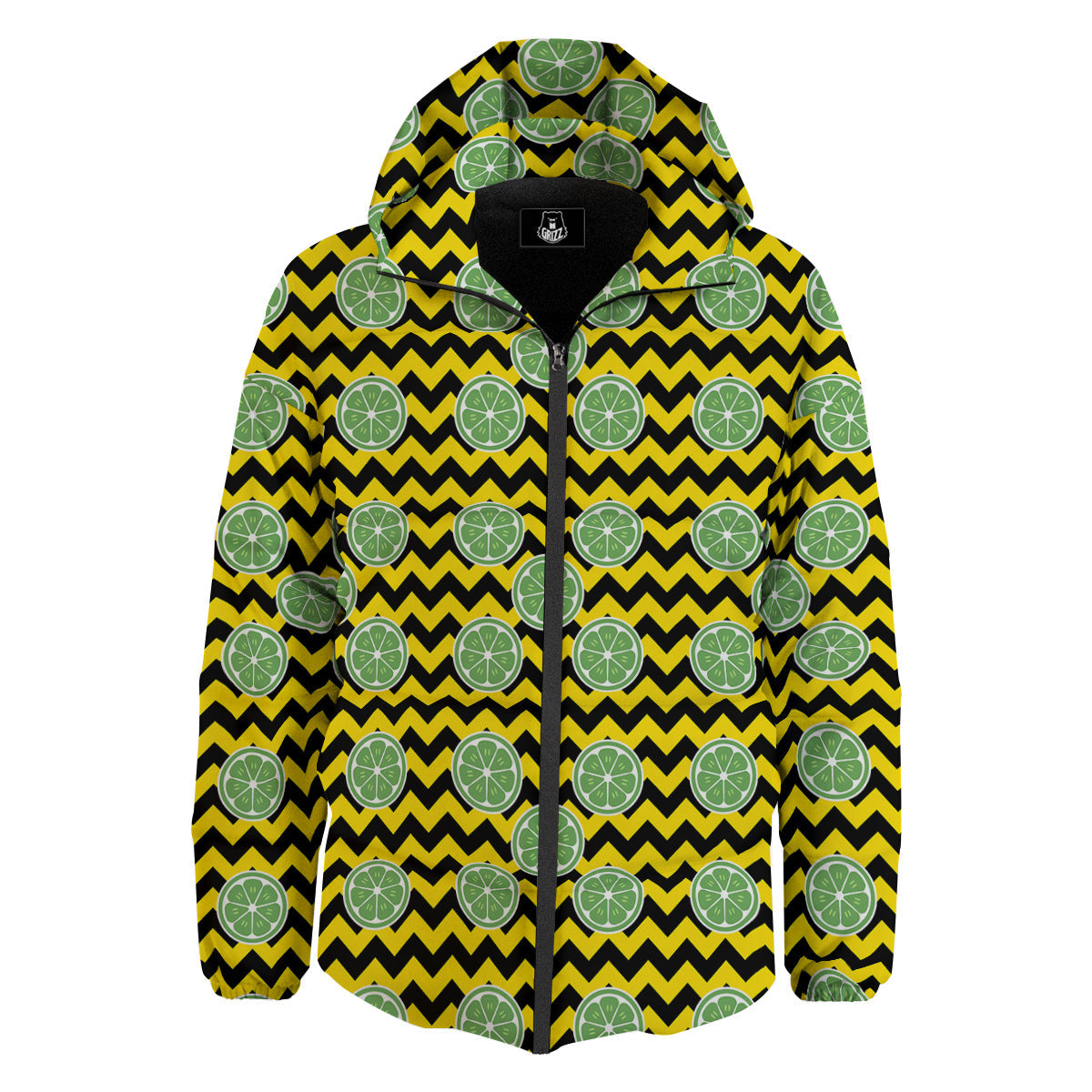 Green Lime And Yellow Zigzag Print Pattern Down Jacket-grizzshop