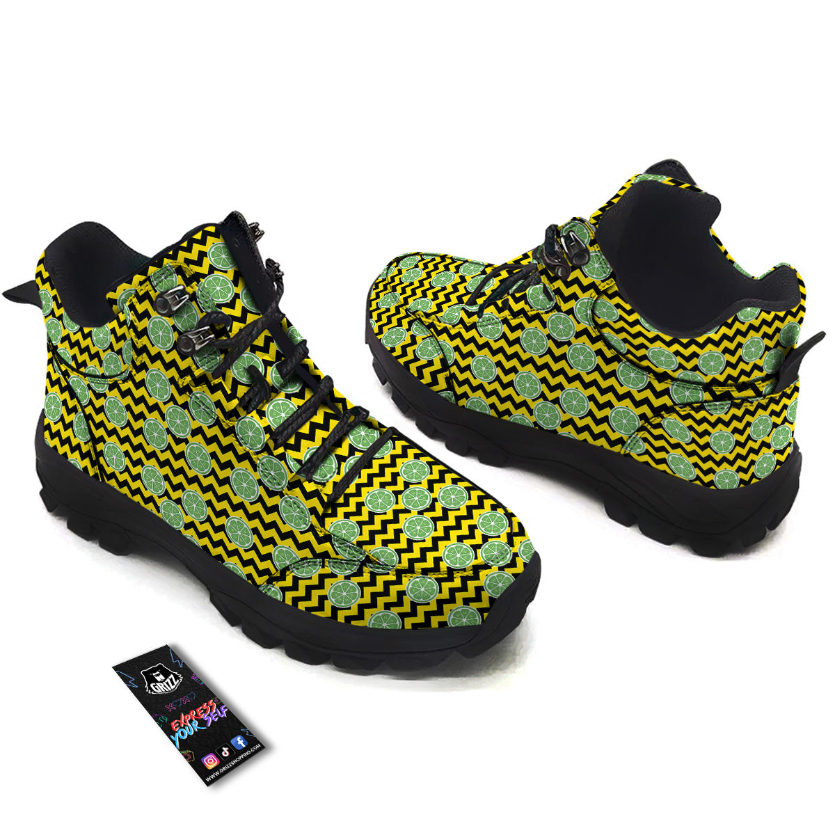 Green Lime And Yellow Zigzag Print Pattern Hiking Shoes-grizzshop