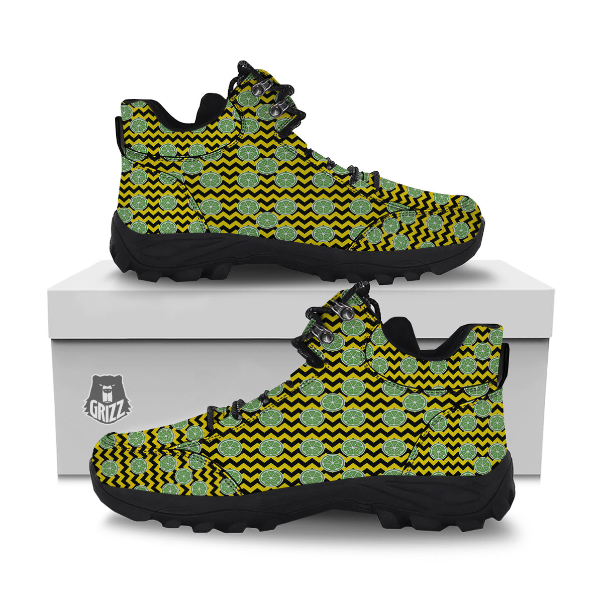 Green Lime And Yellow Zigzag Print Pattern Hiking Shoes-grizzshop