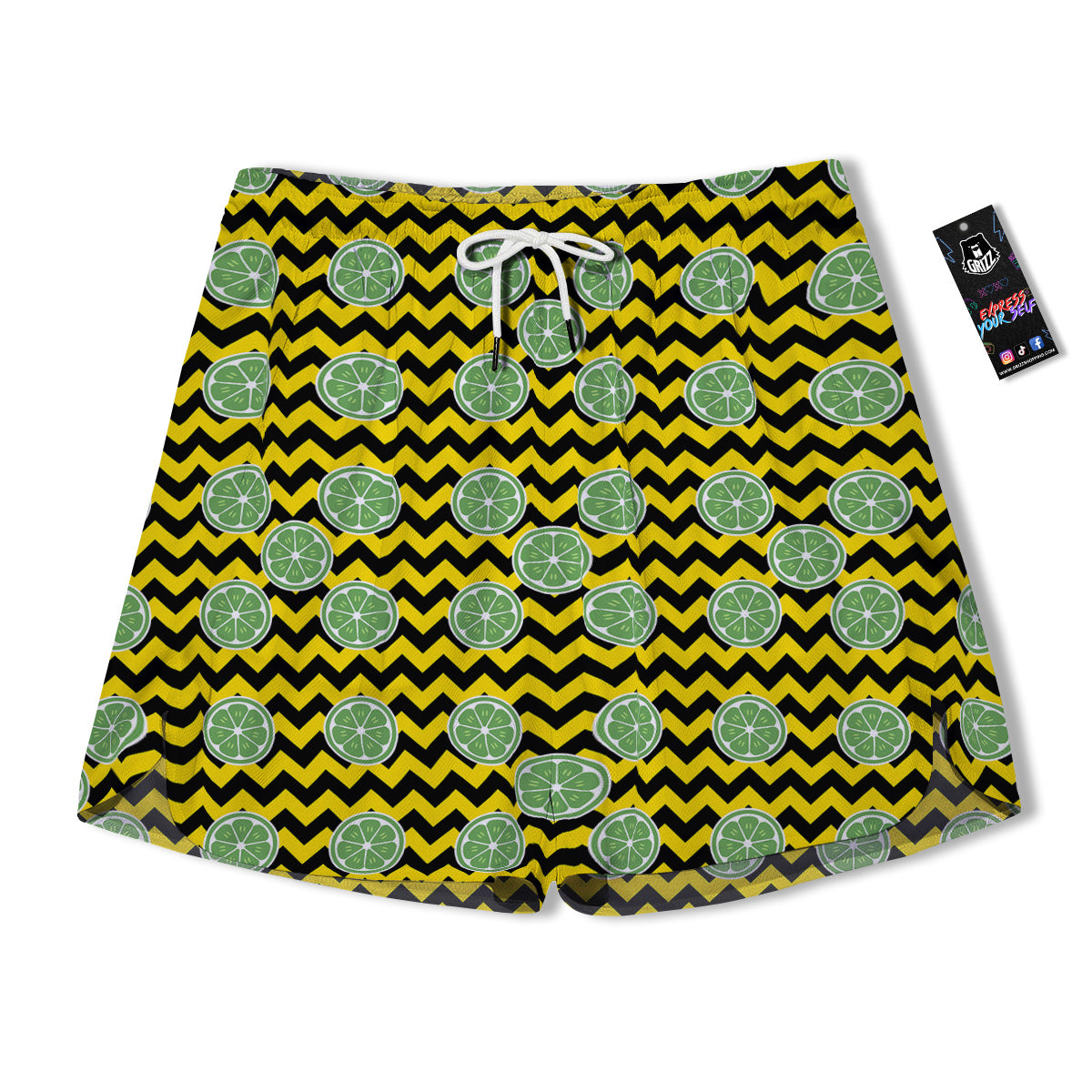 Green Lime And Yellow Zigzag Print Pattern Men's Running Shorts-grizzshop