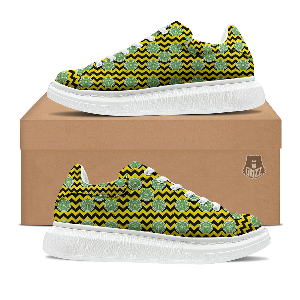 Green Lime And Yellow Zigzag Print Pattern Platform Shoes-grizzshop