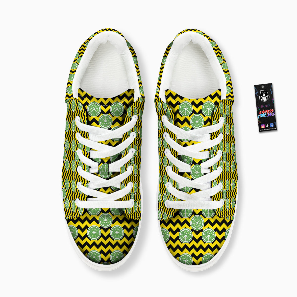 Green Lime And Yellow Zigzag Print Pattern Platform Shoes-grizzshop