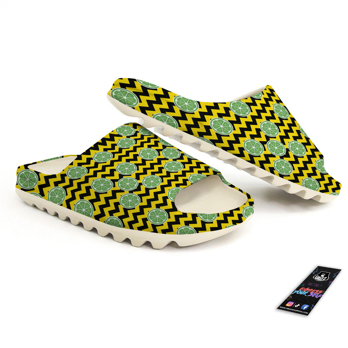 Green Lime And Yellow Zigzag Print Pattern Sandals-grizzshop