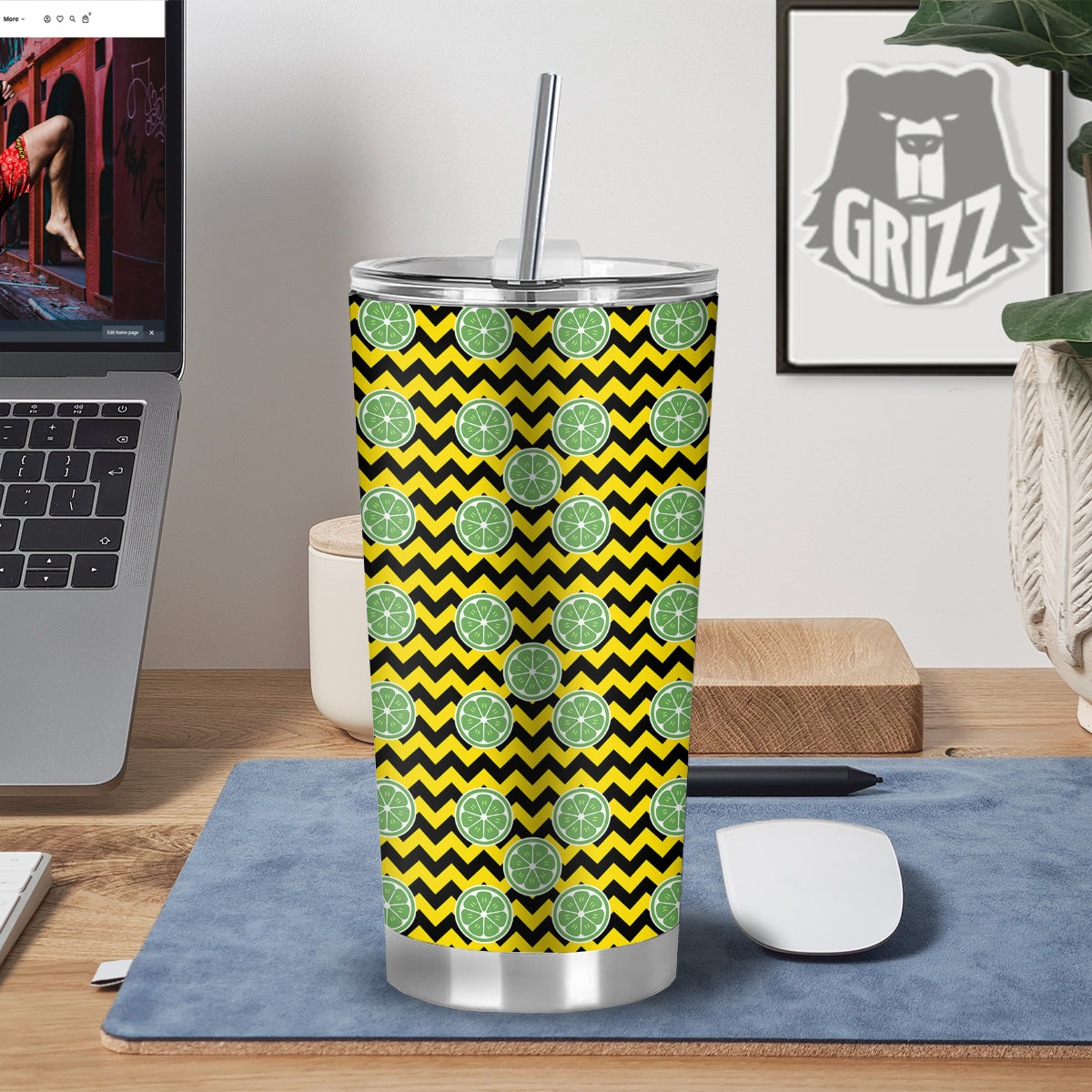 Green Lime And Yellow Zigzag Print Pattern Tumbler-grizzshop