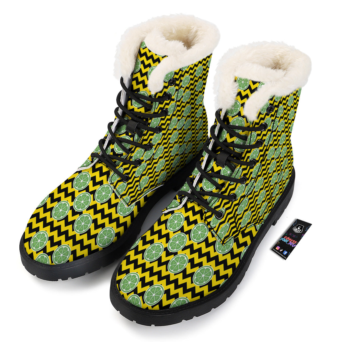 Green Lime And Yellow Zigzag Print Pattern Winter Boots-grizzshop