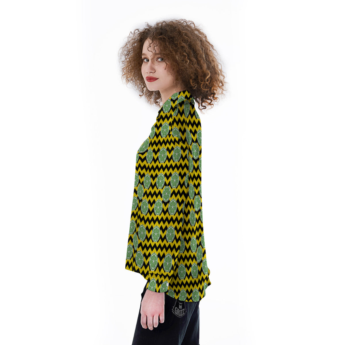 Green Lime And Yellow Zigzag Print Pattern Women's Long Sleeve Shirts-grizzshop