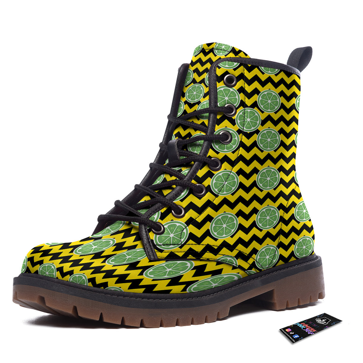 Green Lime And Yellow Zigzag Print Pattern Work Boots-grizzshop