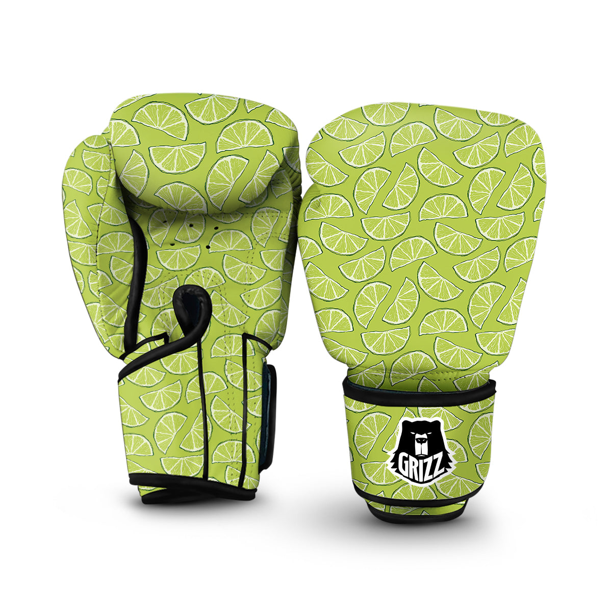 Green Lime Lemon Print Pattern Boxing Gloves-grizzshop