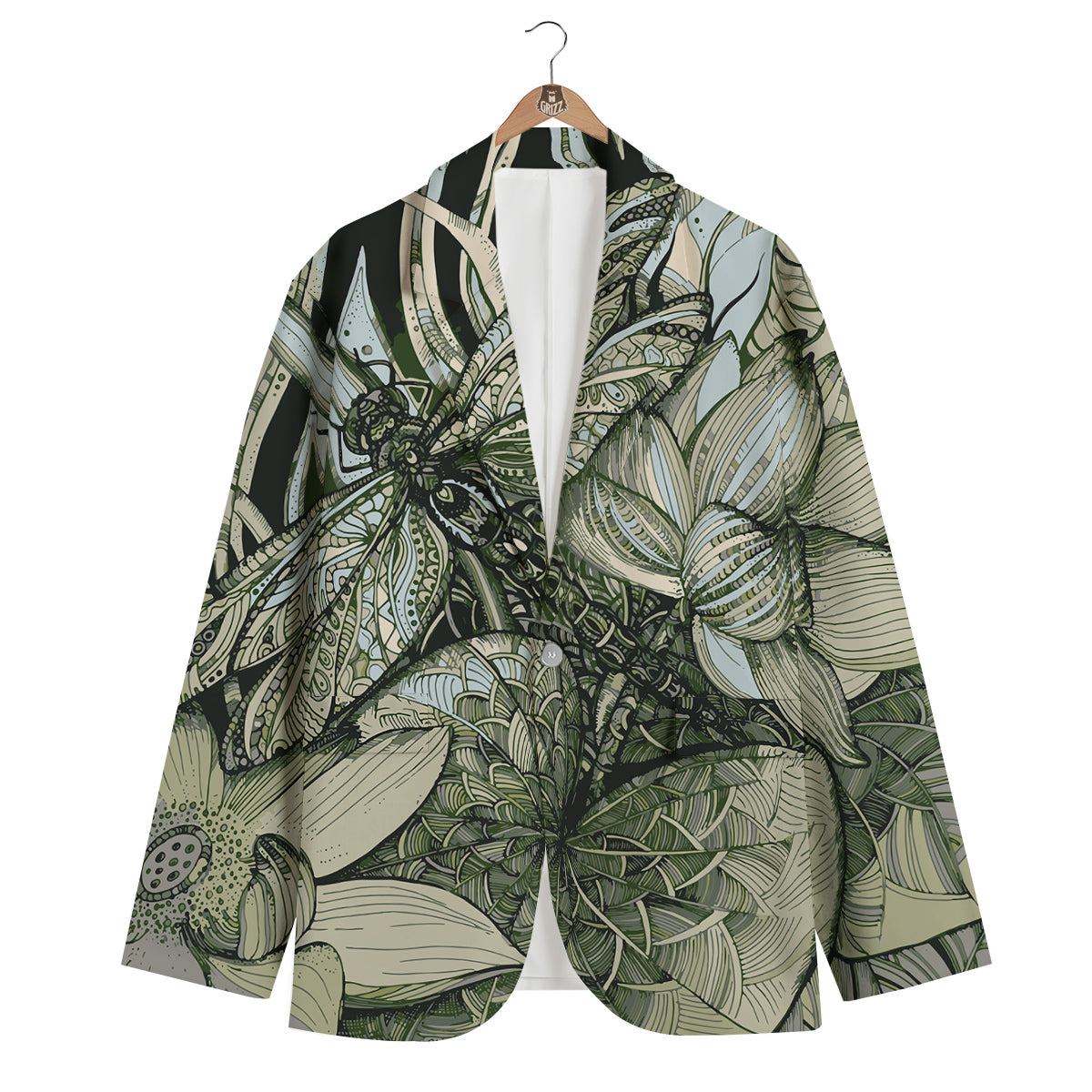 Green Lotus Dragonfly Men's Blazer-grizzshop