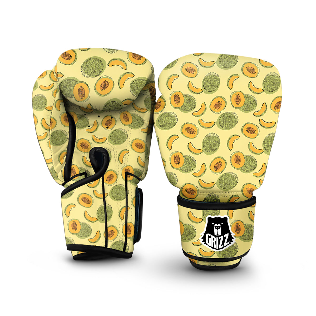 Green Melon Yellow Print Pattern Boxing Gloves-grizzshop