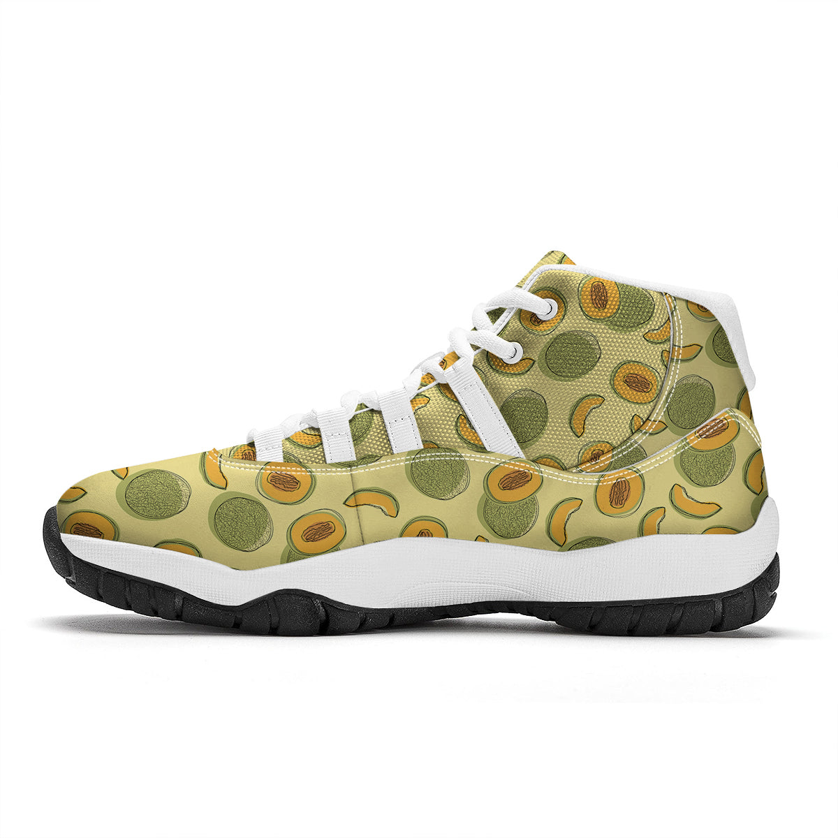 Green Melon Yellow Print Pattern White Bball Shoes-grizzshop