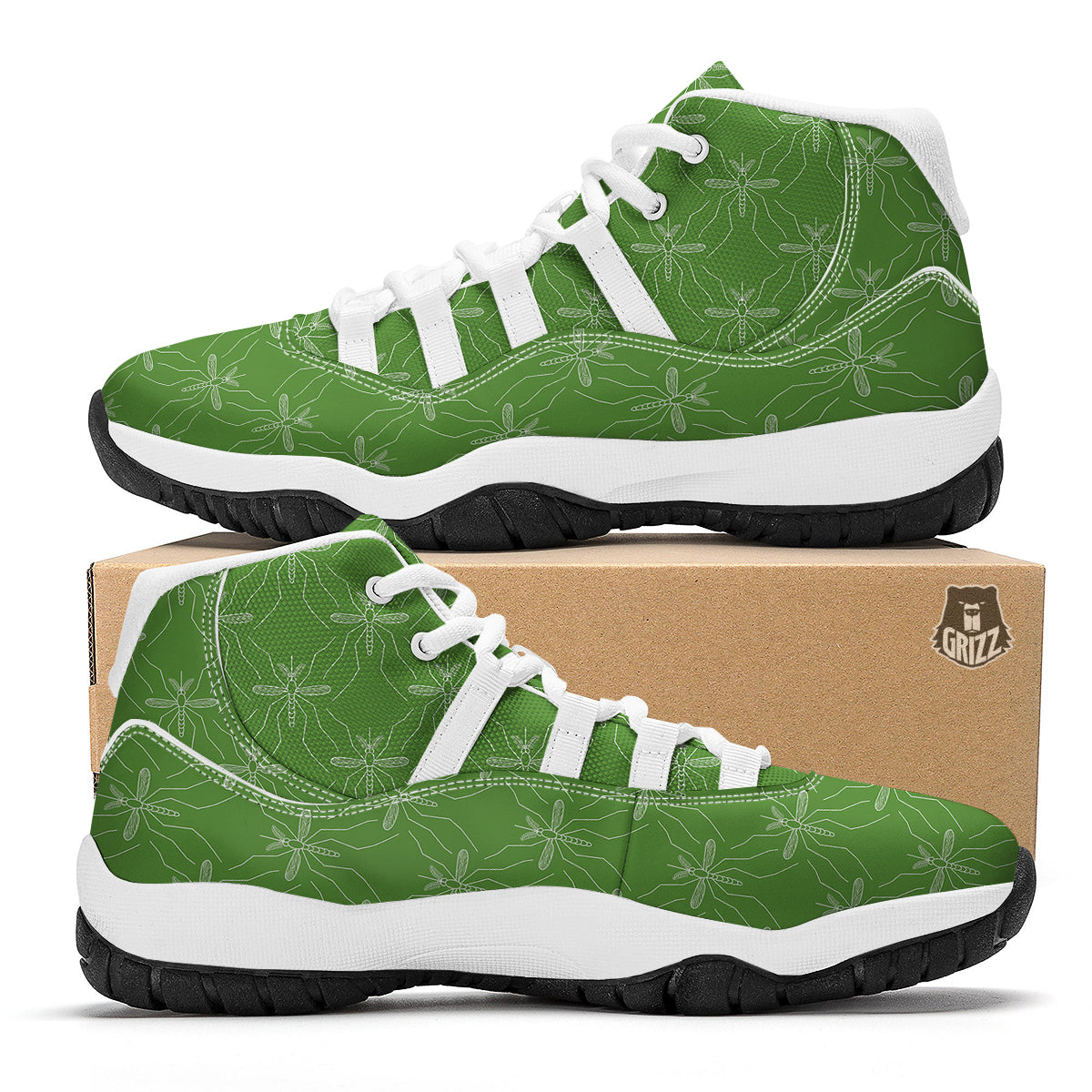 Green Mosquito Print Pattern White Bball Shoes-grizzshop