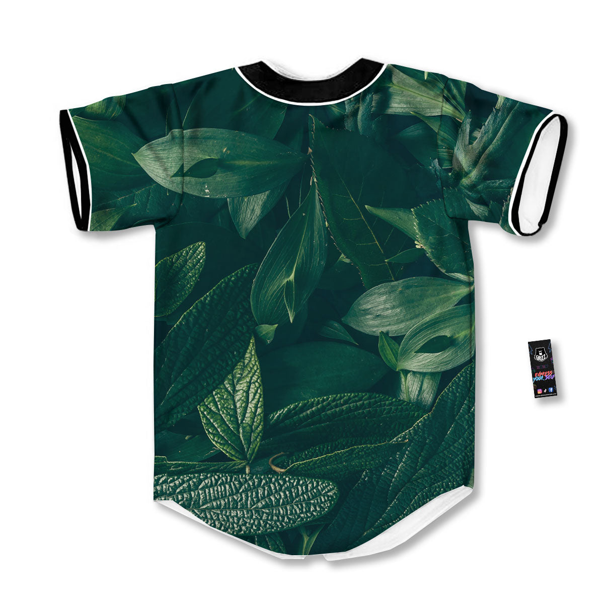 Green Natural Leaf Print Baseball Jersey-grizzshop