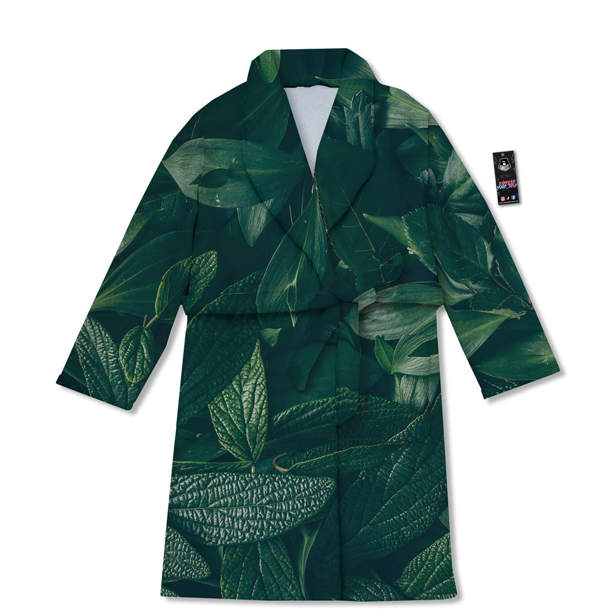 Green Natural Leaf Print Bathrobe-grizzshop