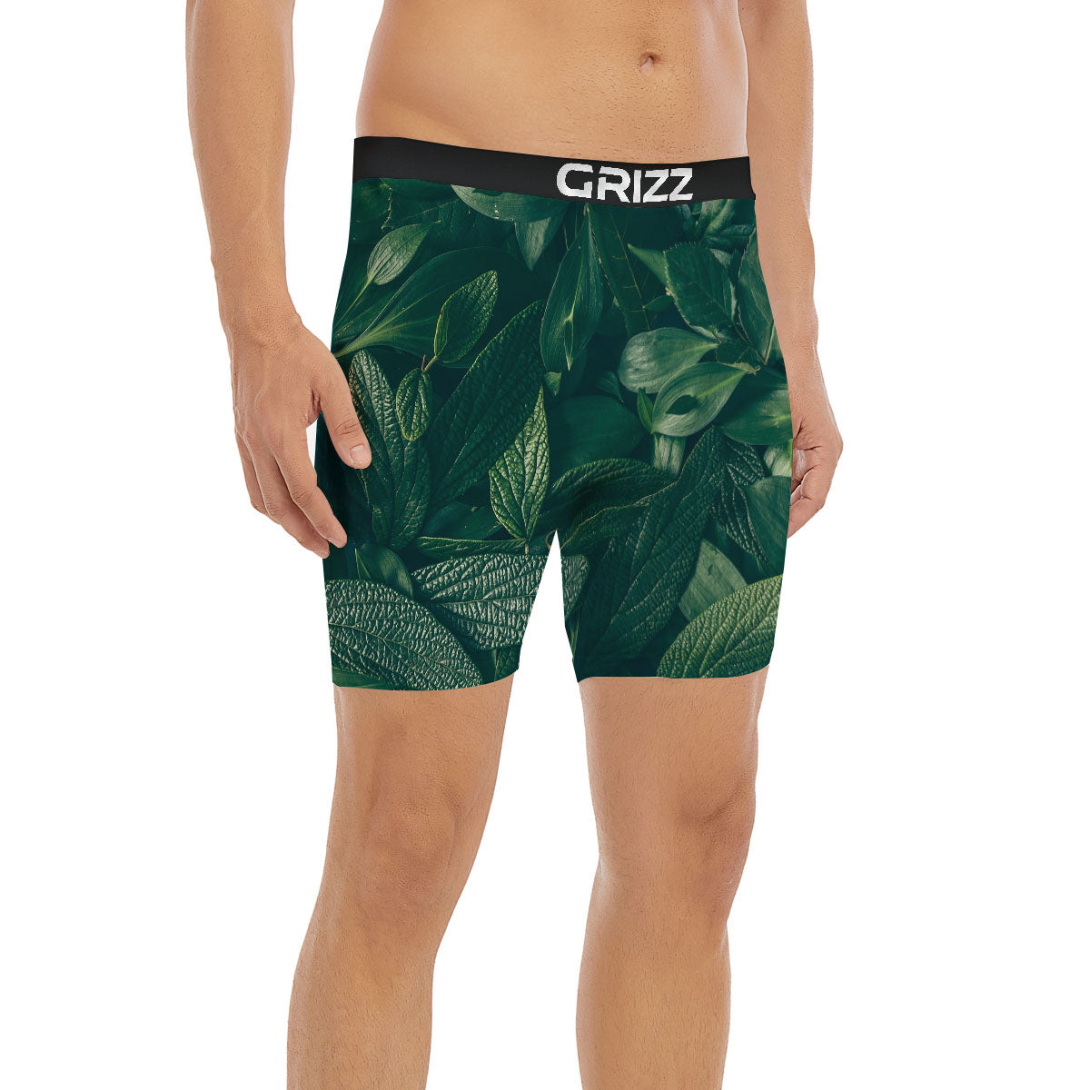 Green Natural Leaf Print Boxer Briefs-grizzshop