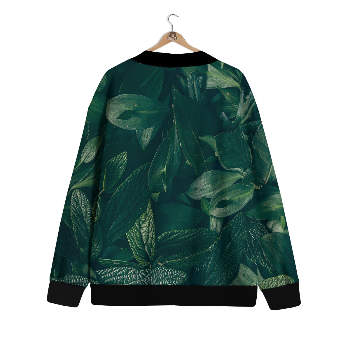 Green Natural Leaf Print Cardigan-grizzshop