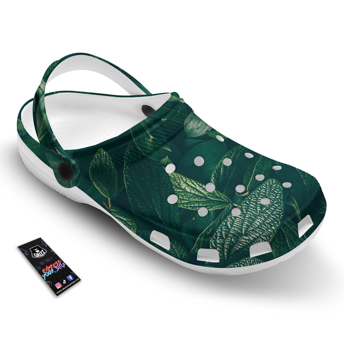 Green Natural Leaf Print Clog-grizzshop