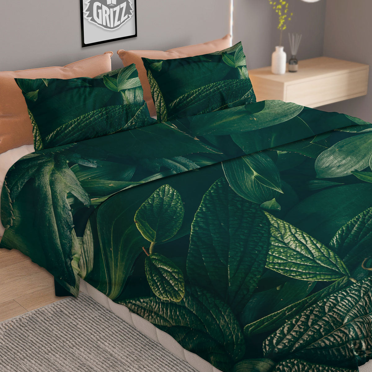 Green Natural Leaf Print Duvet Cover Bedding Set