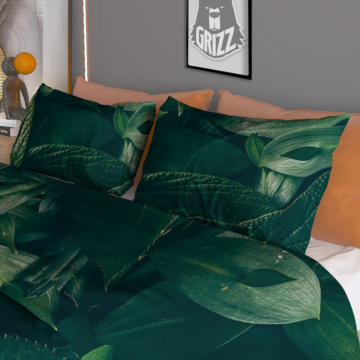 Green Natural Leaf Print Duvet Cover Bedding Set