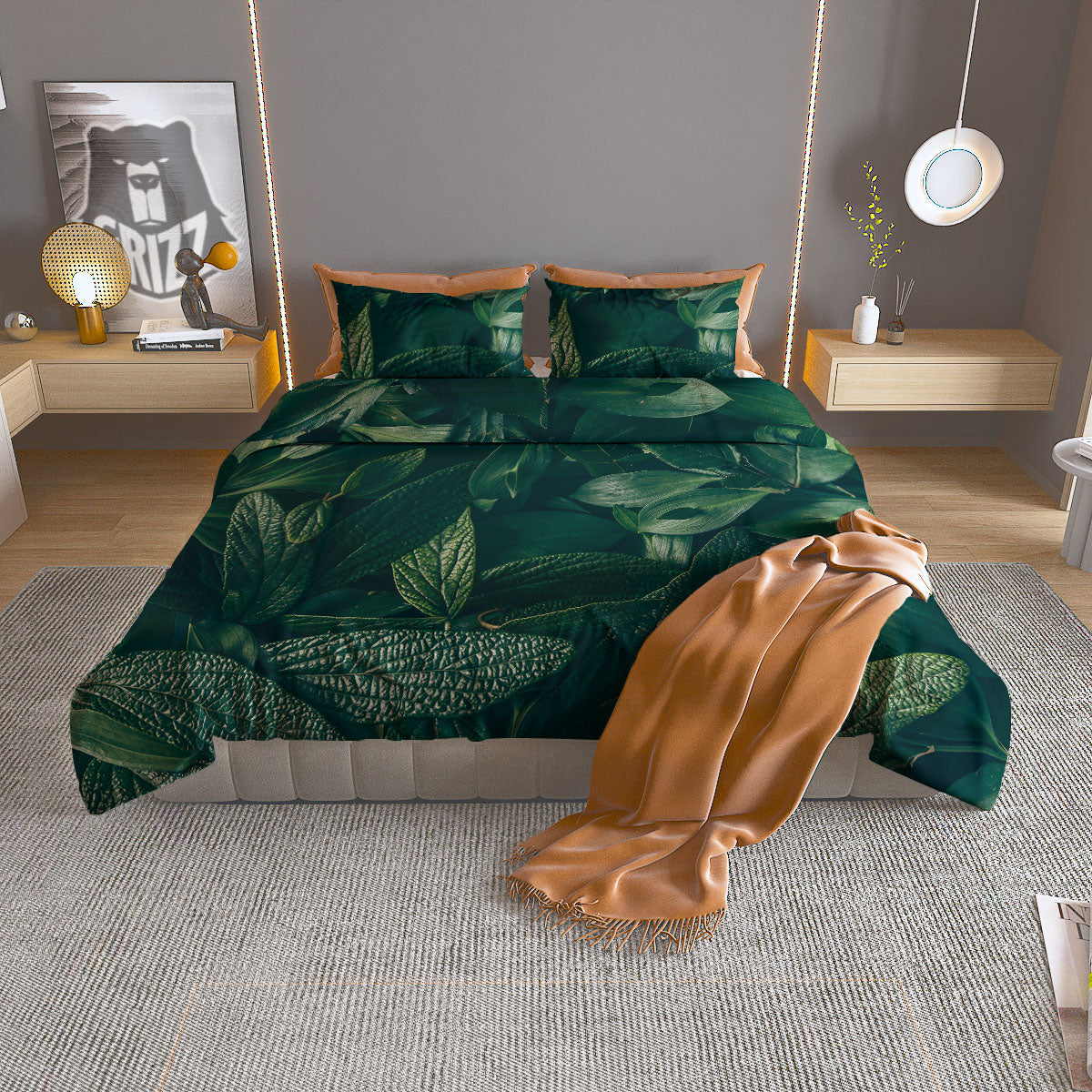 Green Natural Leaf Print Duvet Cover Bedding Set