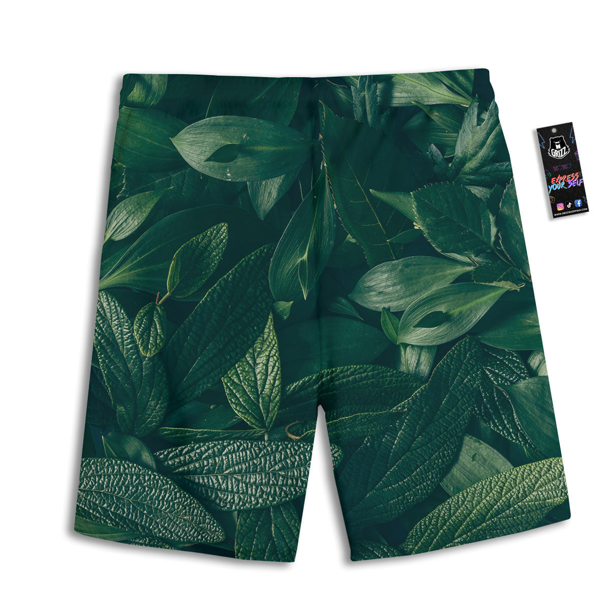 Green Natural Leaf Print Men's Athletic Shorts