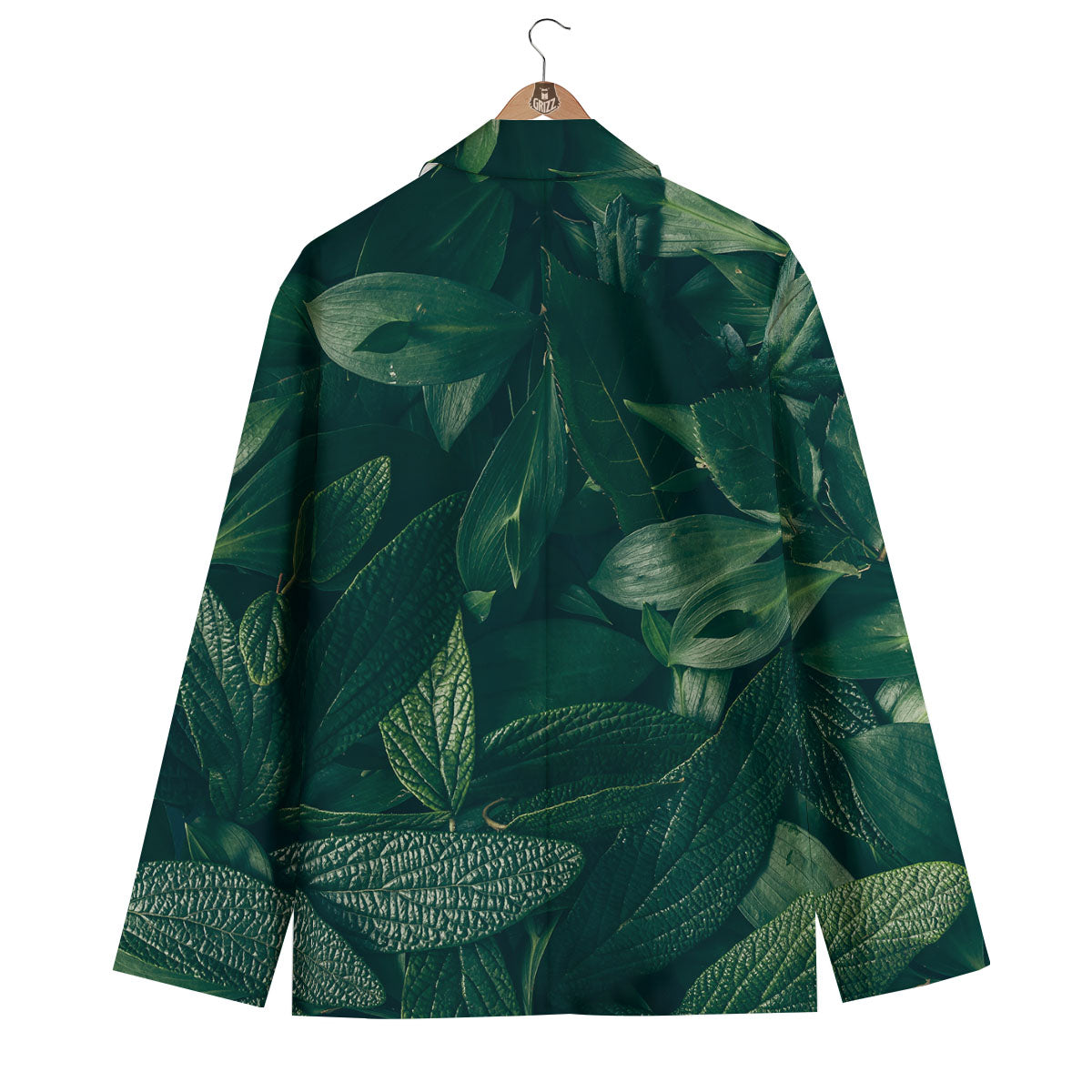 Green Natural Leaf Print Men's Blazer-grizzshop