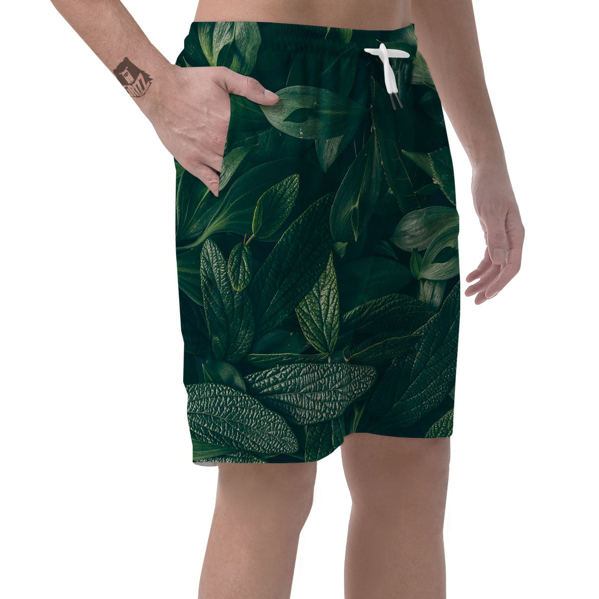Green Natural Leaf Print Men's Shorts-grizzshop
