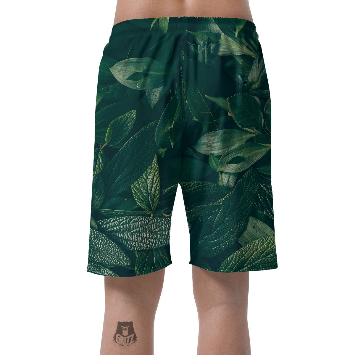 Green Natural Leaf Print Men's Shorts-grizzshop