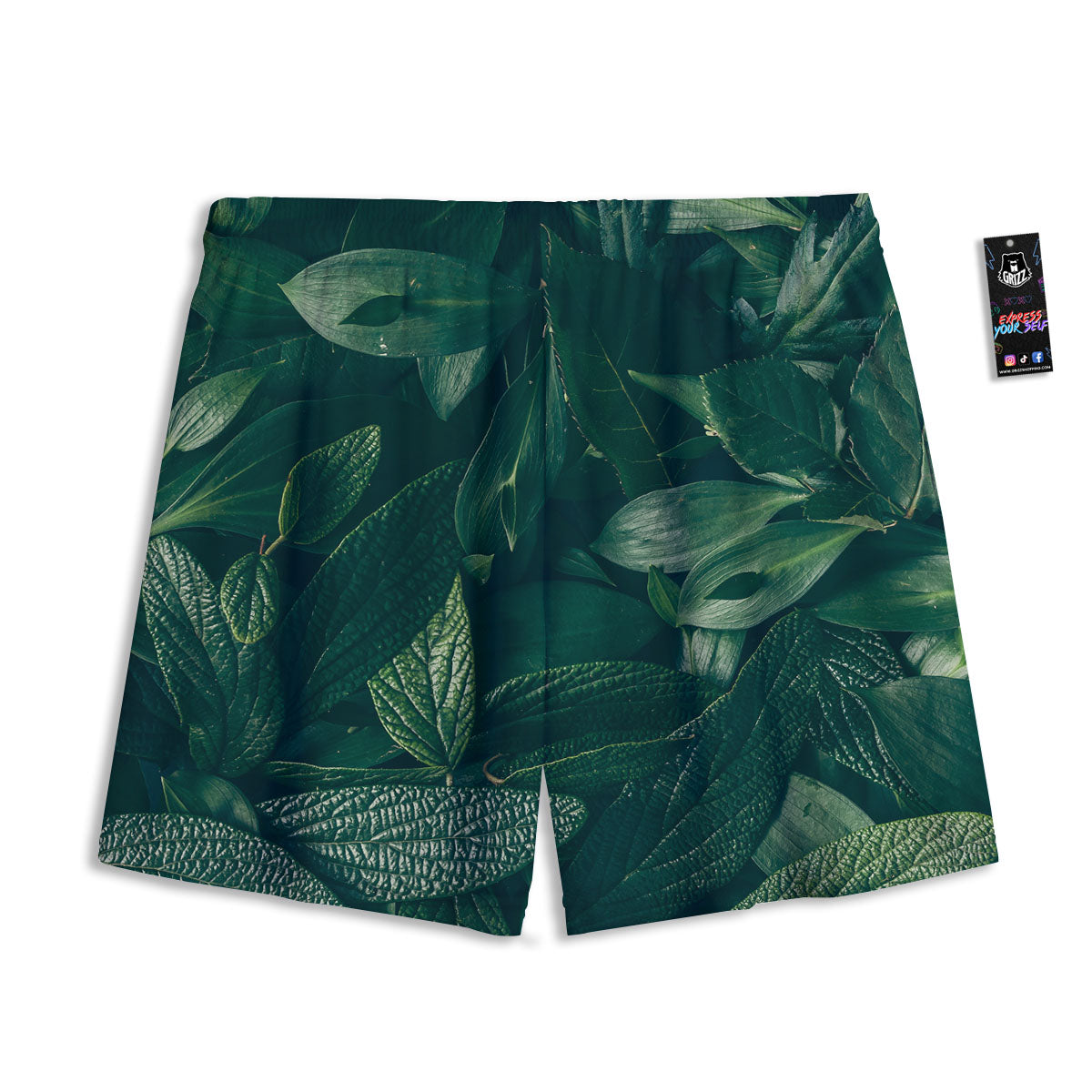 Green Natural Leaf Print Mesh Shorts