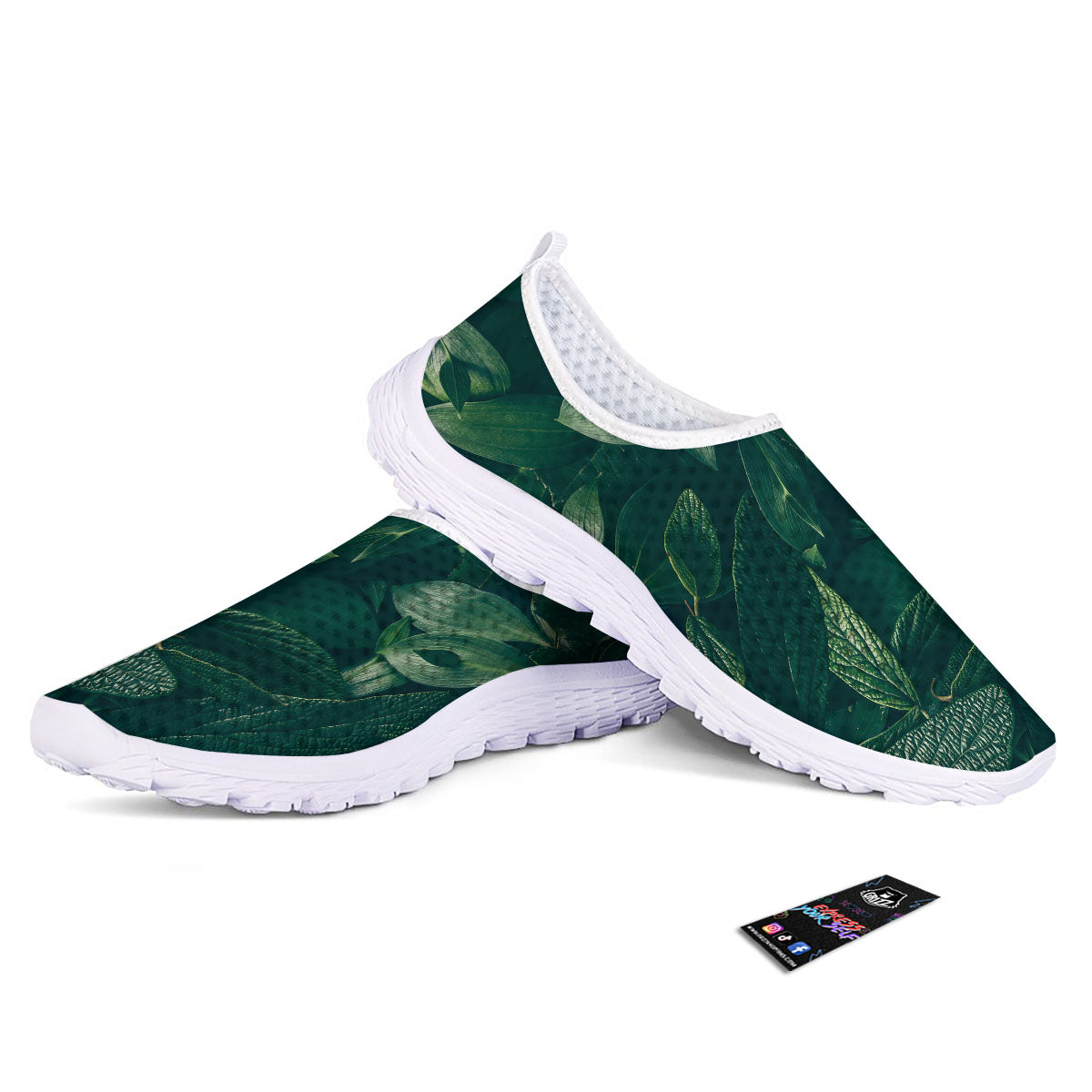 Green Natural Leaf Print Nurse Shoes-grizzshop