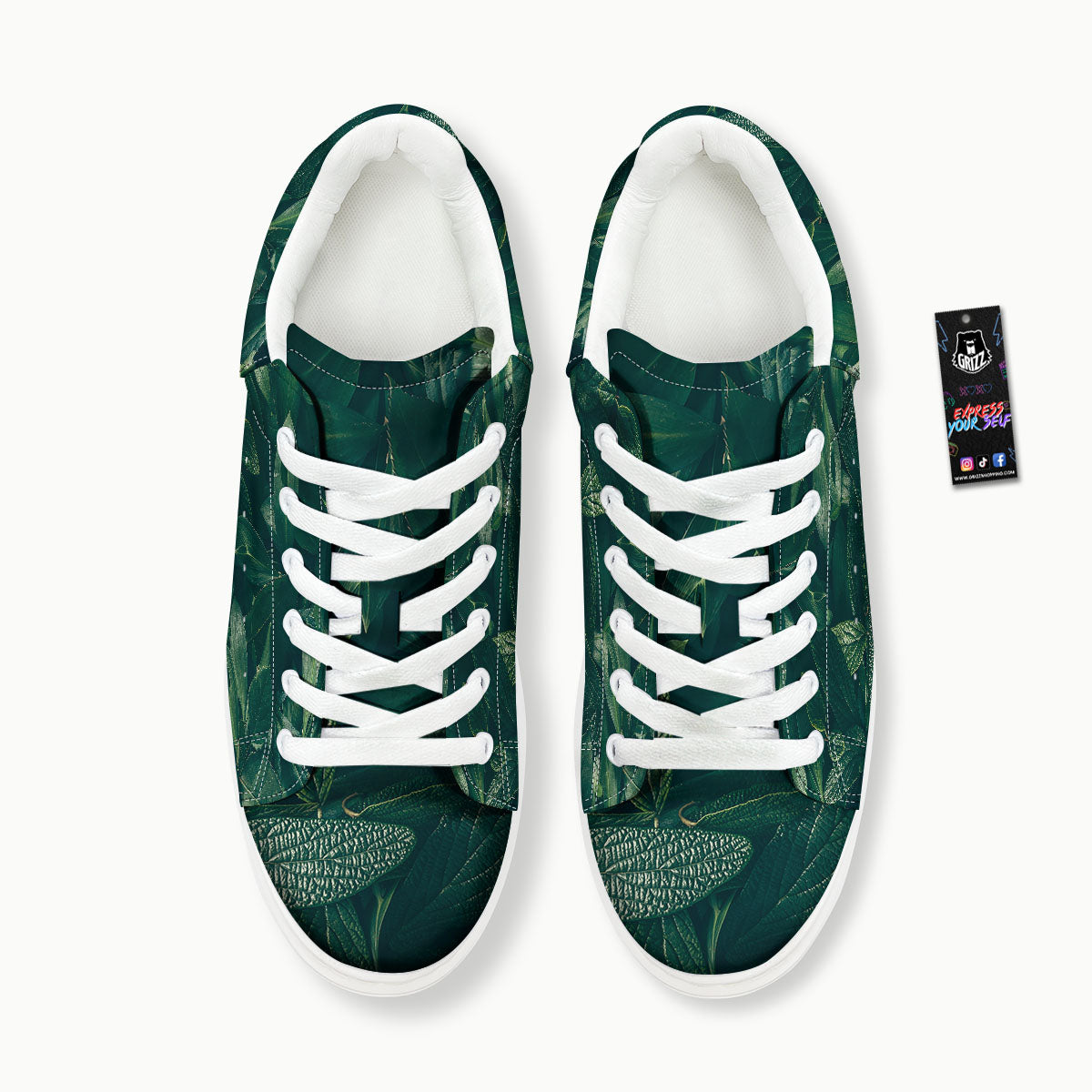 Green Natural Leaf Print Platform Shoes-grizzshop