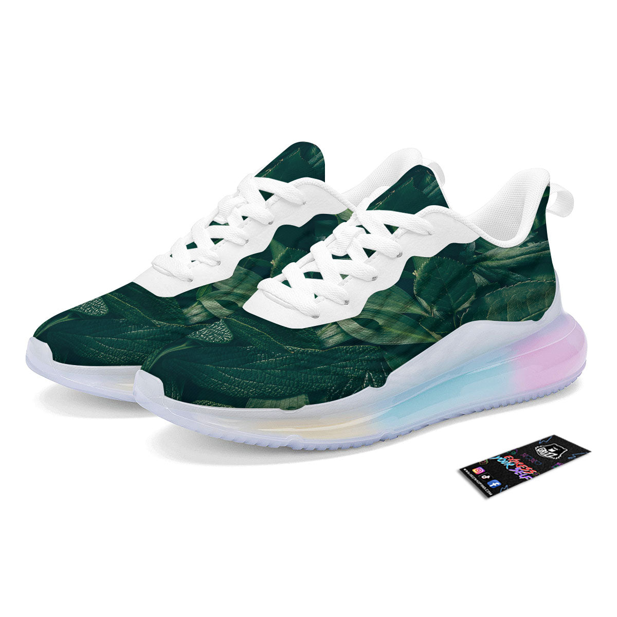 Green Natural Leaf Print Running Sneakers-grizzshop