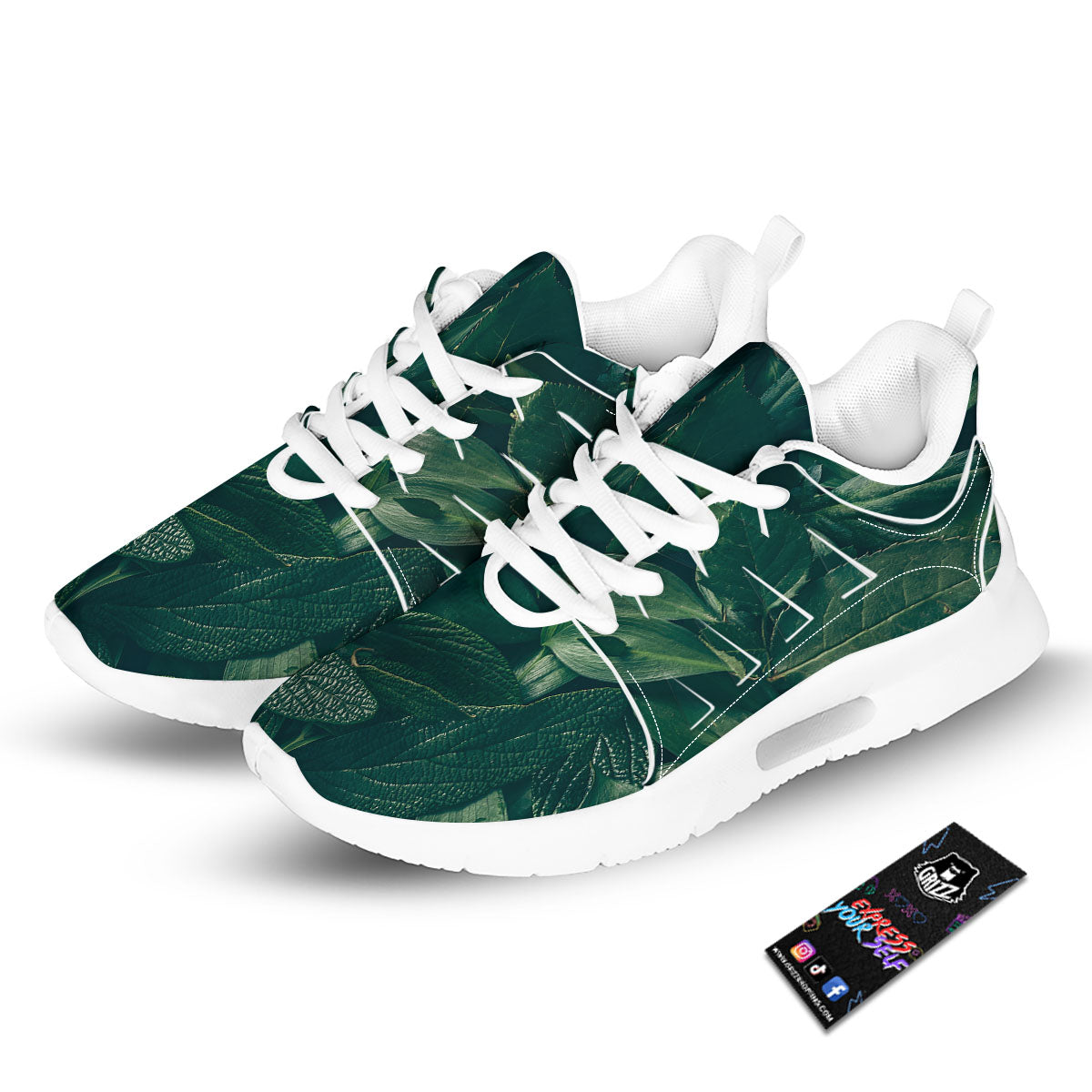 Green Natural Leaf Print Tennis Shoes-grizzshop