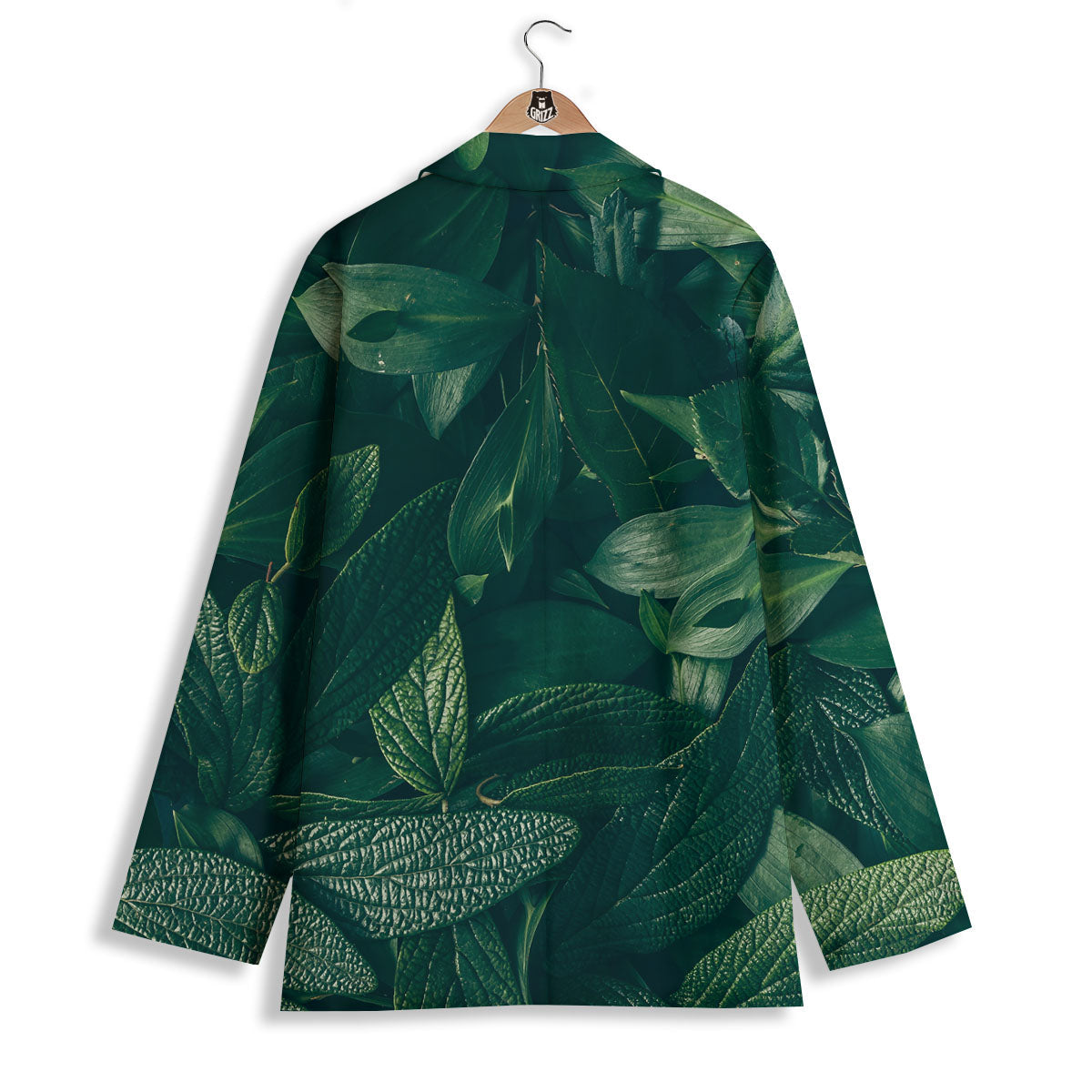 Green Natural Leaf Print Women's Blazer-grizzshop
