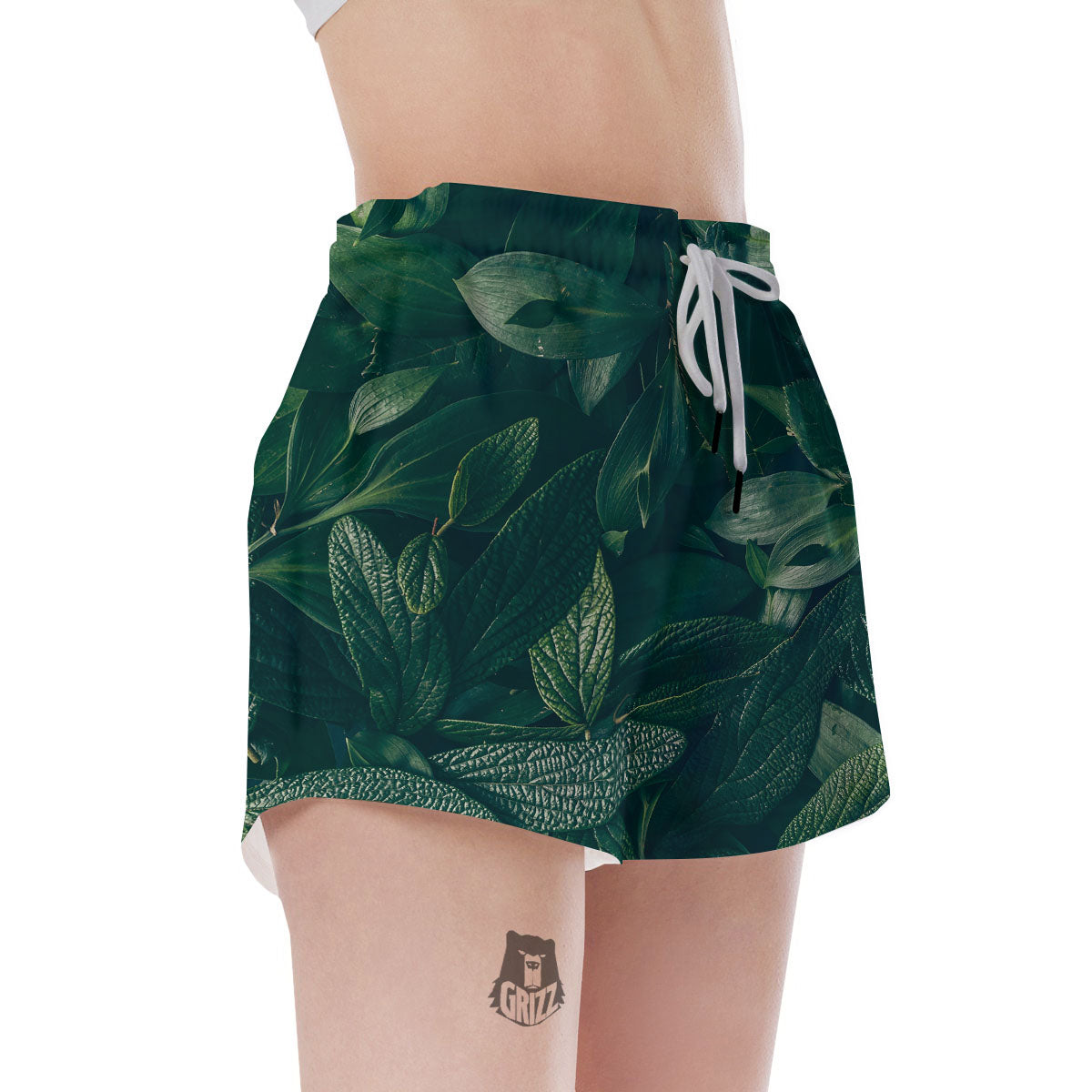 Green Natural Leaf Print Women's Shorts-grizzshop