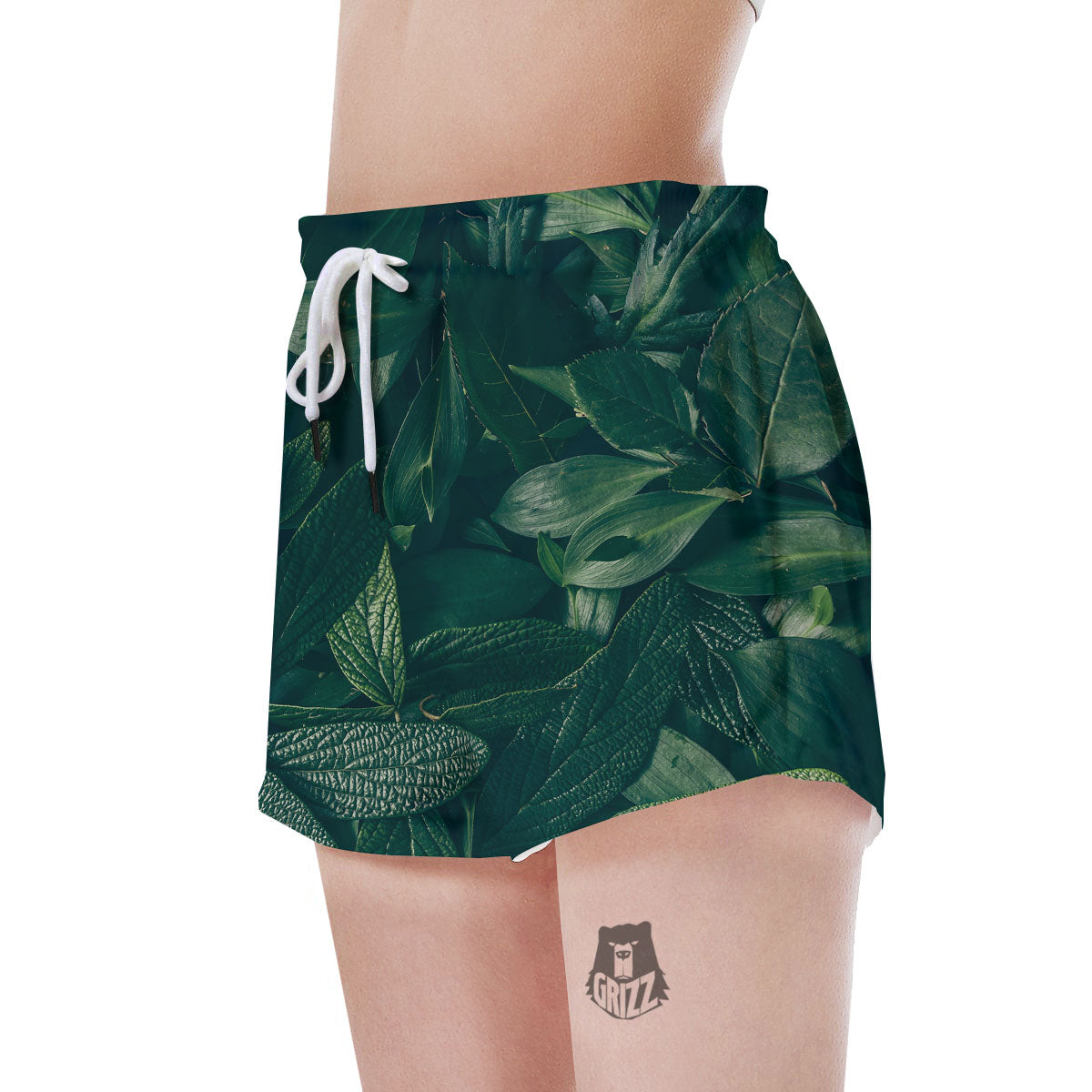Green Natural Leaf Print Women's Shorts-grizzshop