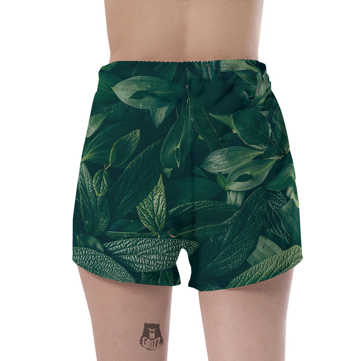 Green Natural Leaf Print Women's Shorts-grizzshop