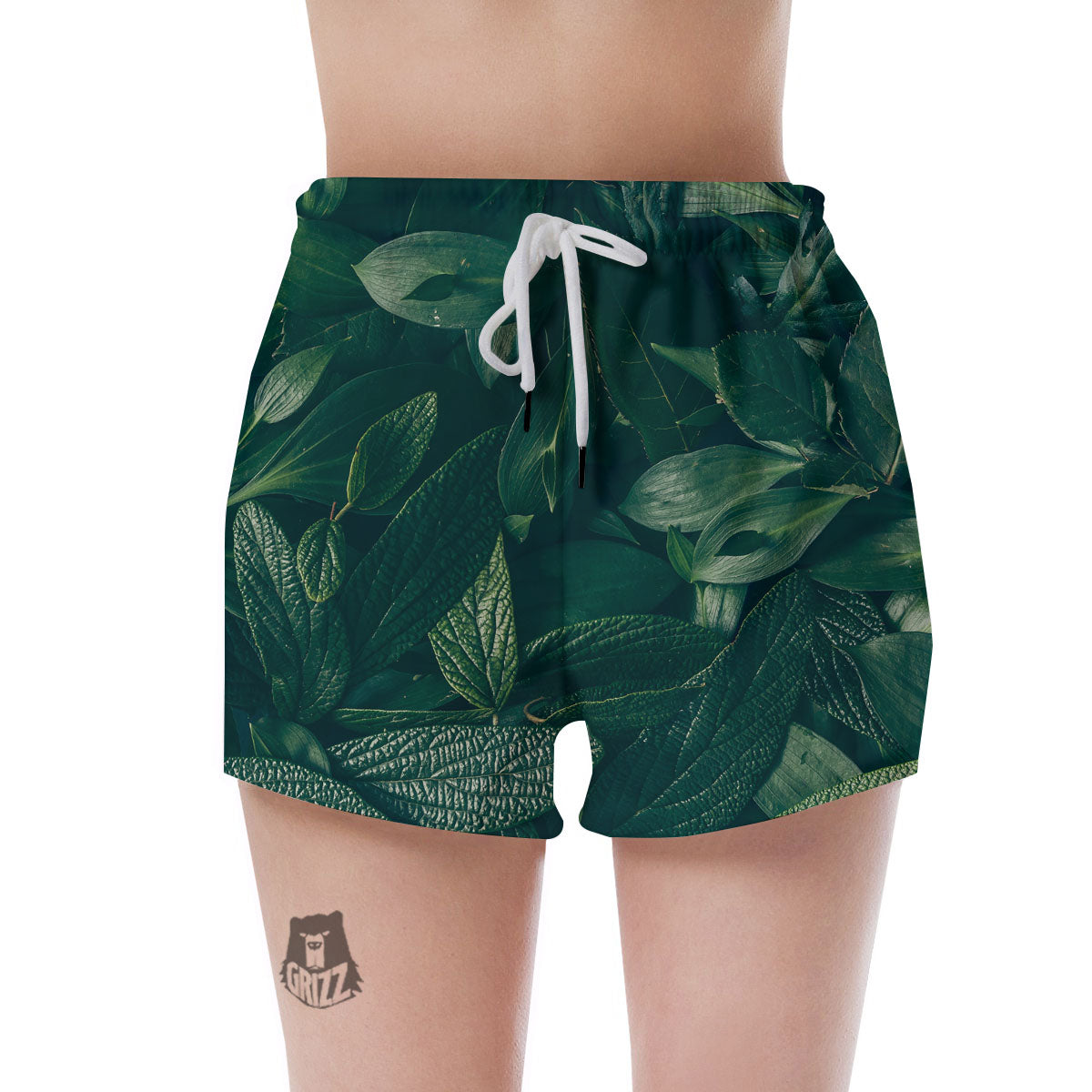 Green Natural Leaf Print Women's Shorts-grizzshop