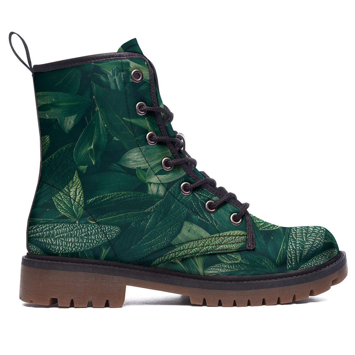 Green Natural Leaf Print Work Boots-grizzshop
