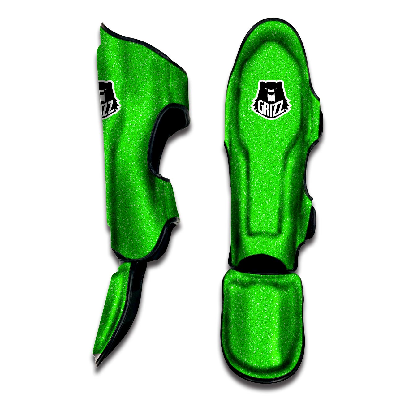 Green Neon Glitter Artwork Print Muay Thai Shin Guards-grizzshop