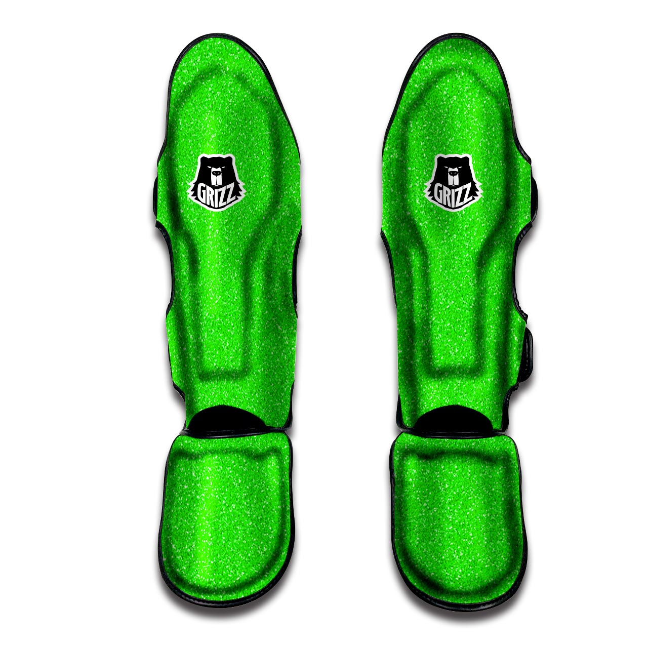 Green Neon Glitter Artwork Print Muay Thai Shin Guards-grizzshop