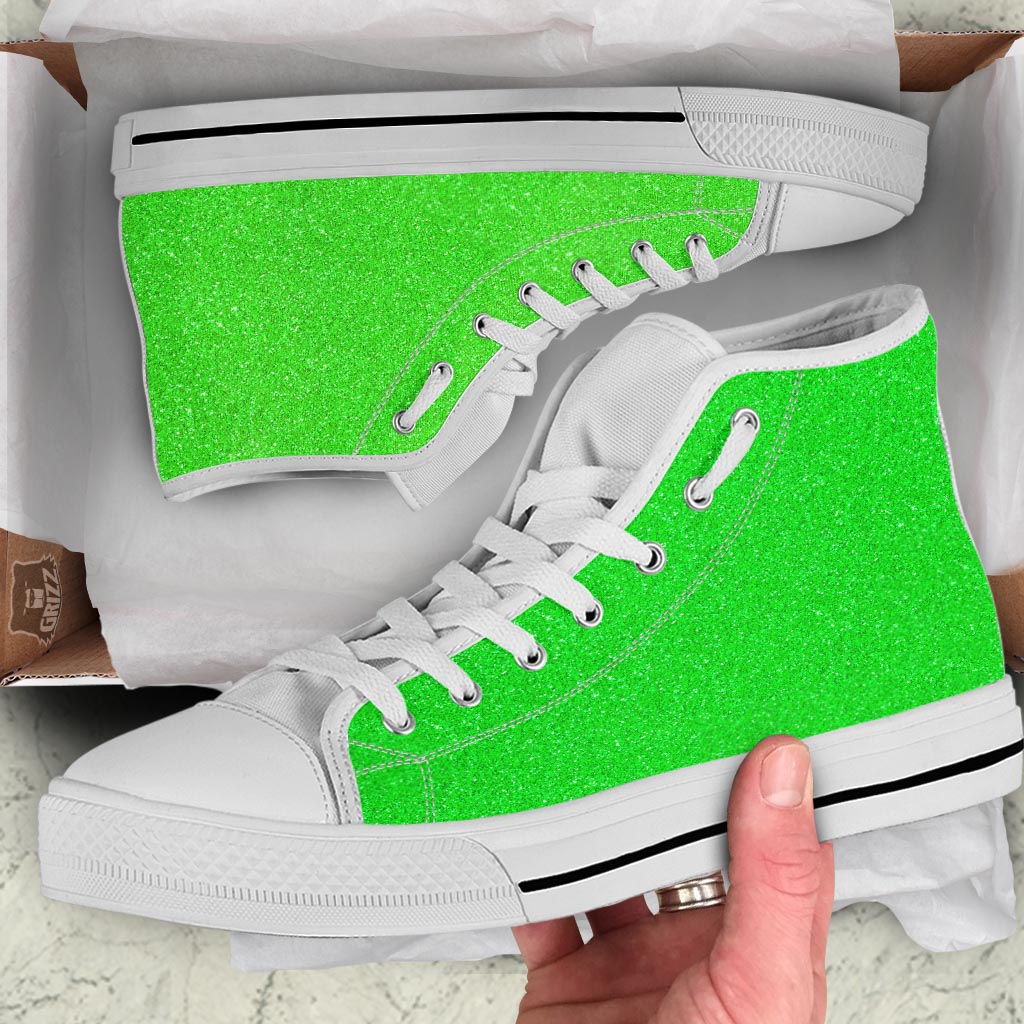 Green Neon Glitter Artwork Print White High Top Shoes-grizzshop