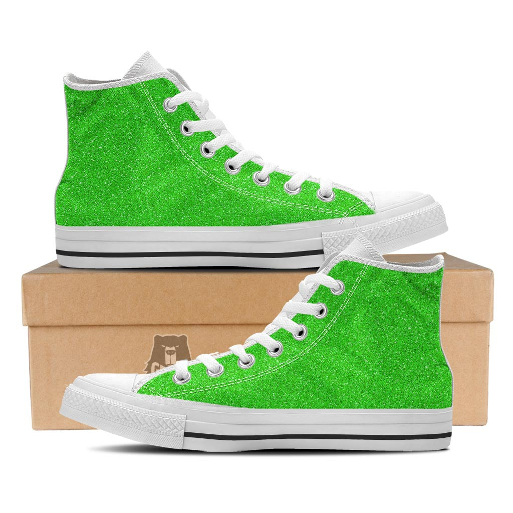 Green Neon Glitter Artwork Print White High Top Shoes-grizzshop