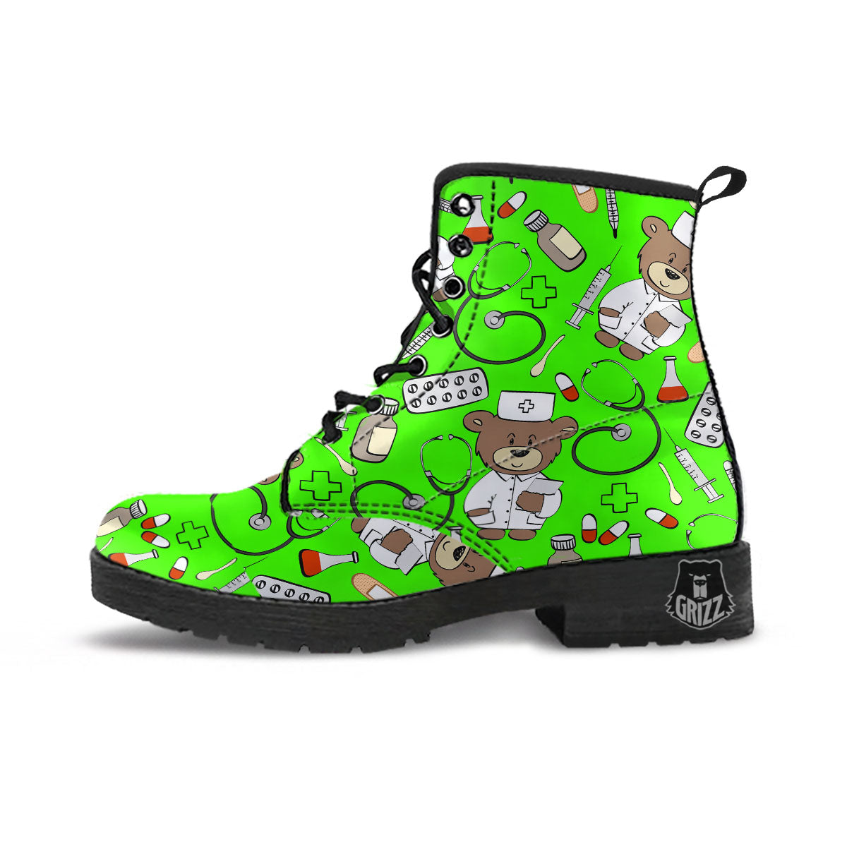 Green Neon Teddy Bear Nurse Leather Boots-grizzshop