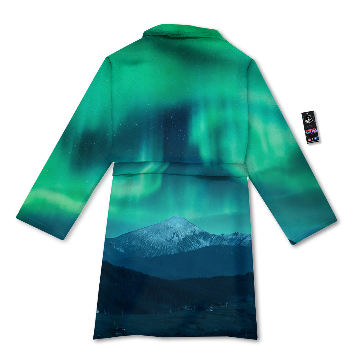 Green Northern Lights And Snowy Mountains Print Bathrobe-grizzshop